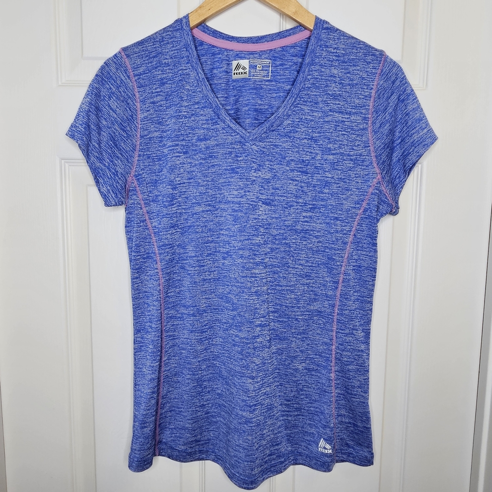 NWOT RBX Women's Athletic T-Shirt X-Dri V-Neck Performance Tee Blue Pink Size M